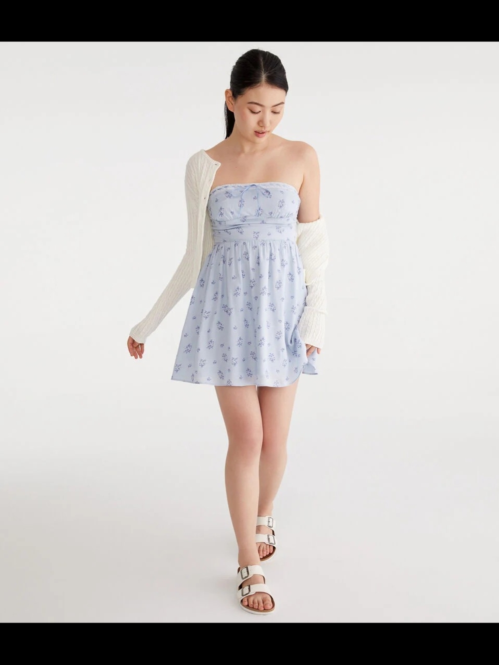 Aeropostale Light Blue Strapless Floral Mini Dress